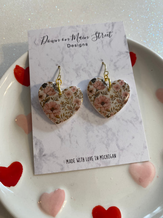 Pink floral heart dangles