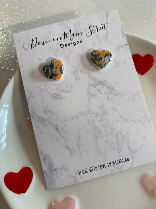 Orange/blue floral studs, small