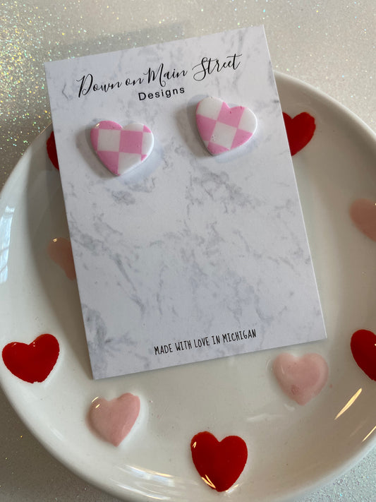 Pink checkered studs