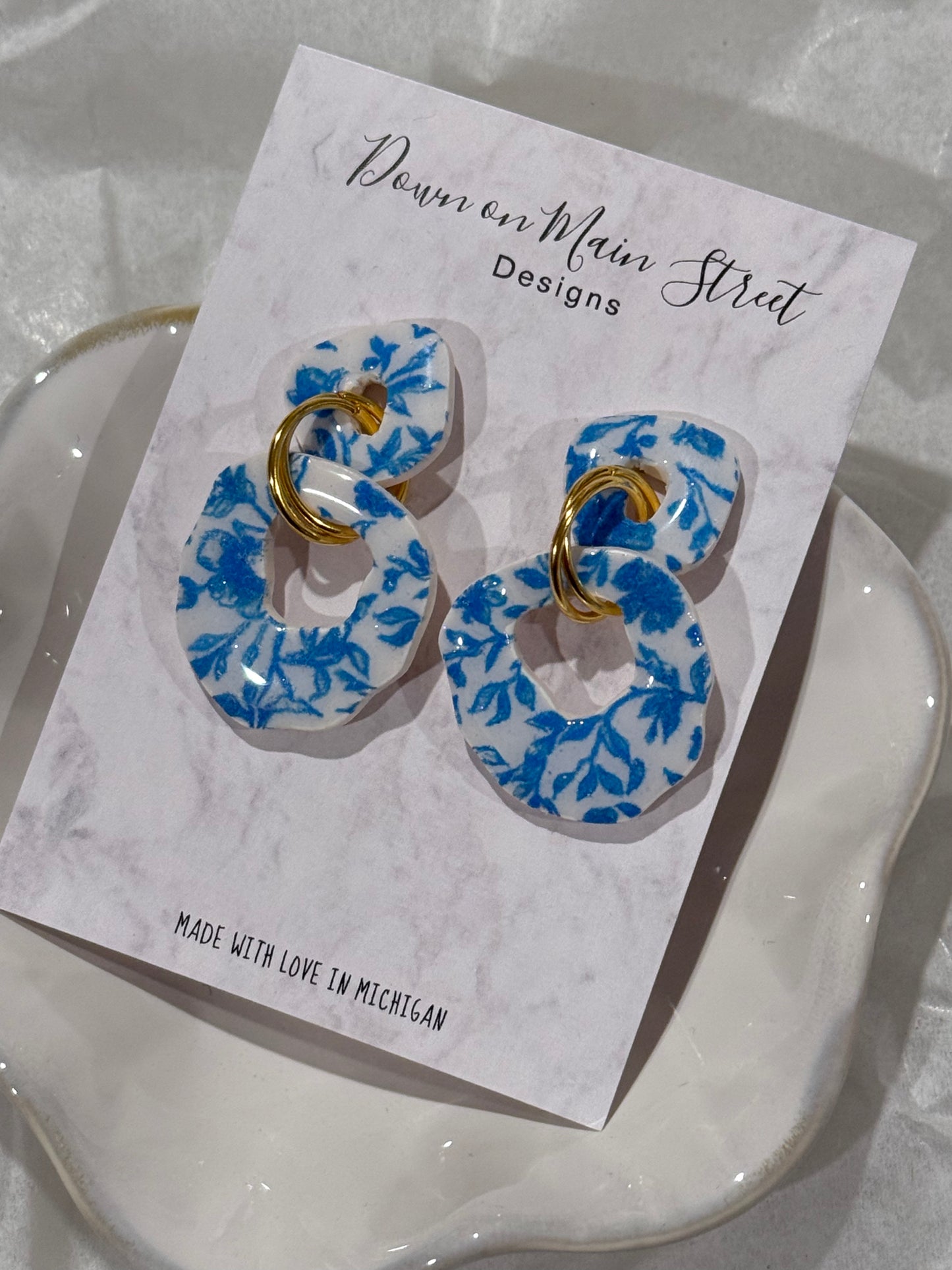 Blue floral dangles